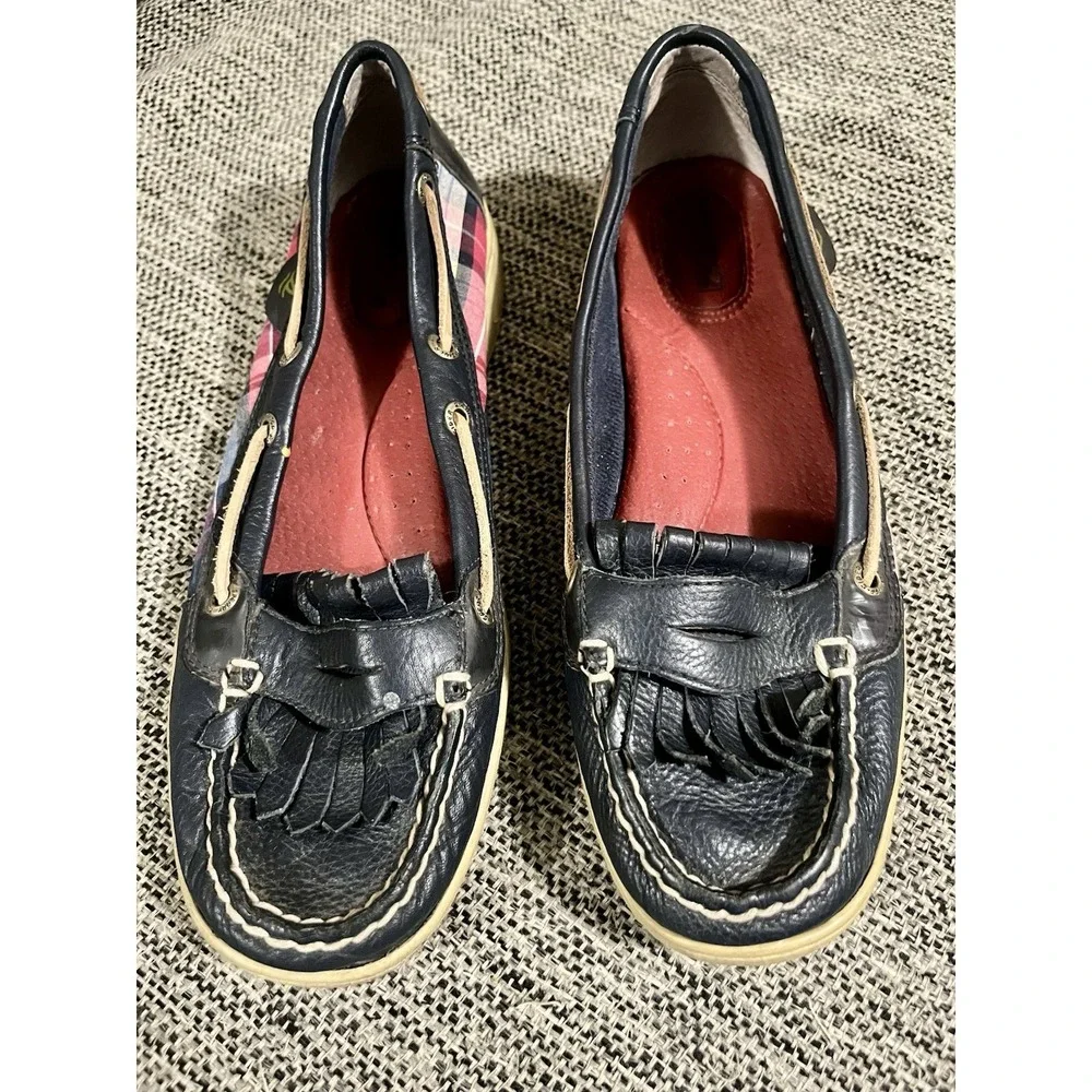 Sperry‎ Top-Sider Women's Boat Shoes Navy Plaid Leather Canvas Size 8M Good Cond